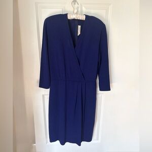 Vintage St. John Evening Marie Blue Long Sleeve Signature Knit Wrap Dress / 16